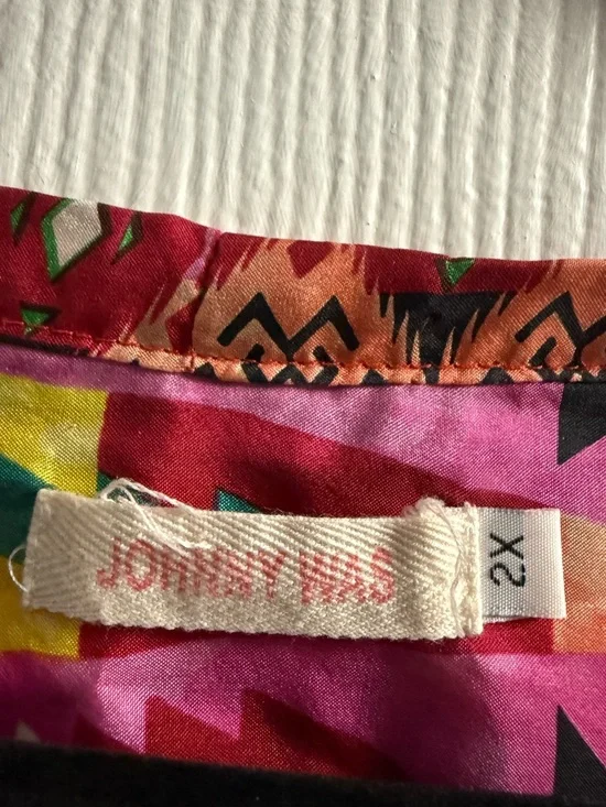 Johnny Was Kamelia Mixed Print V-Neck 100% Silk Blouse Size 2X - Picture 3 of 9